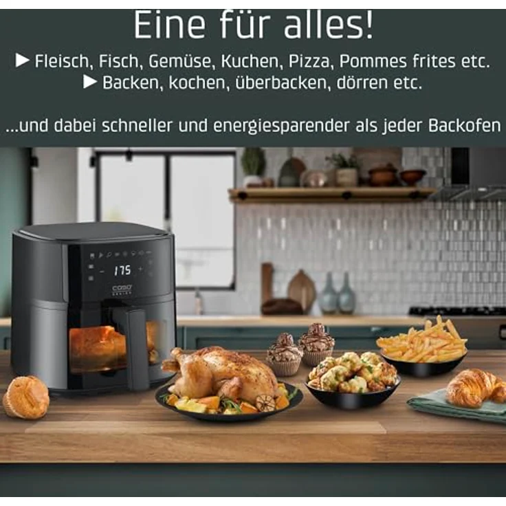 Caso AirFry 6.0 Heißluftfritteuse, 6-Liter-Frittierkorb, fettfreie Zubereitung, Edelstahl [Silber] – Bild 4