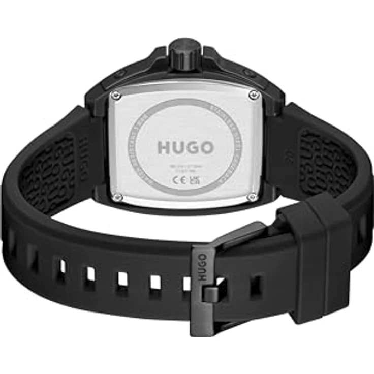 HUGO #ICON 3H Herrenuhr, Drei-Zeiger-Quarzwerk mit schwarzem Silikonarmband, schwarz, 5 ATM wasserdicht – Bild 3