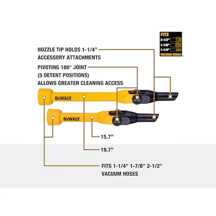 DeWalt DXVA00-1200E, Sauger-Verlängerungsrohr (2-tlg.) mit 180°-Gelenk und 5 Rastpositionen für schwer erreichbare Bereiche – Bild 6