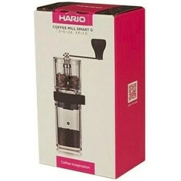 Hario Smart G New Coffee Mill, manuelle Kaffeemühle aus Edelstahl im transparenten Design, 24 g Bohnenbehälter