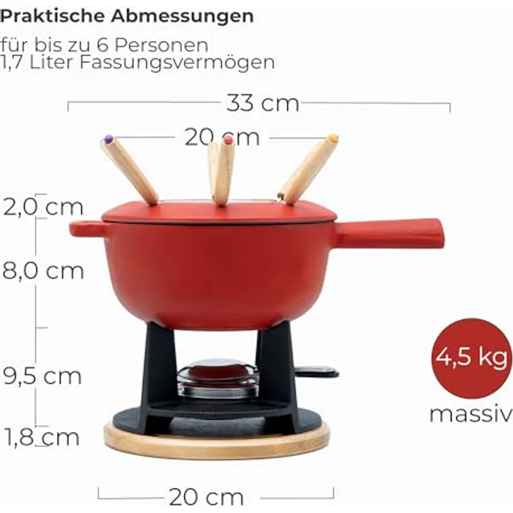 osoltus BBQ Gusseisen Fondue Käsefondue Emaille beschichtet rot – Bild 4