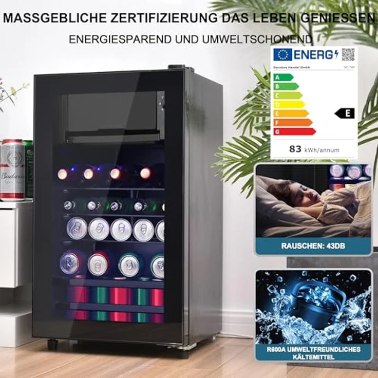 Merax 76L Kühlschrank, 70 l Kühl- und 6 l Gefrierkapazität, leise Kühlung, 51 Dosen Kapazität, anpassbare Einlegeböden, schwarzes Design, [Energieklasse F] – Bild 3