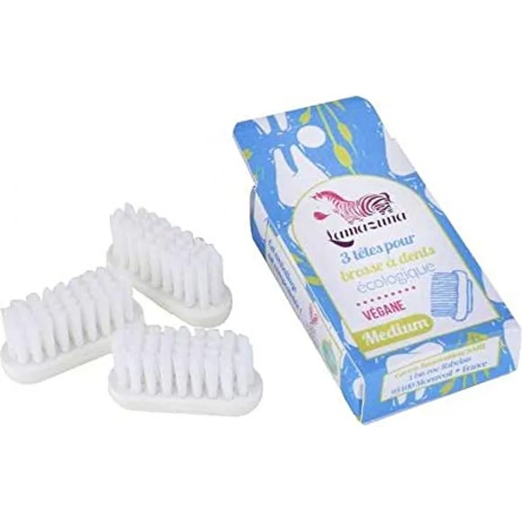 Lamazuna Zahnbürstenköpfe Set, Medium, 3er Pack, 98% Biokunststoff, Rizinusöl