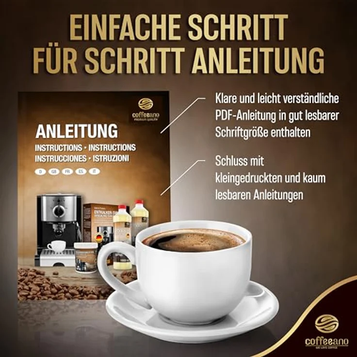 Coffeeano Spar Pack 750ml Entkalker & 750ml Milchsystemreiniger für Kaffeevollautomaten, Anti-Kalk-Schutz, Made in Germany – Bild 4
