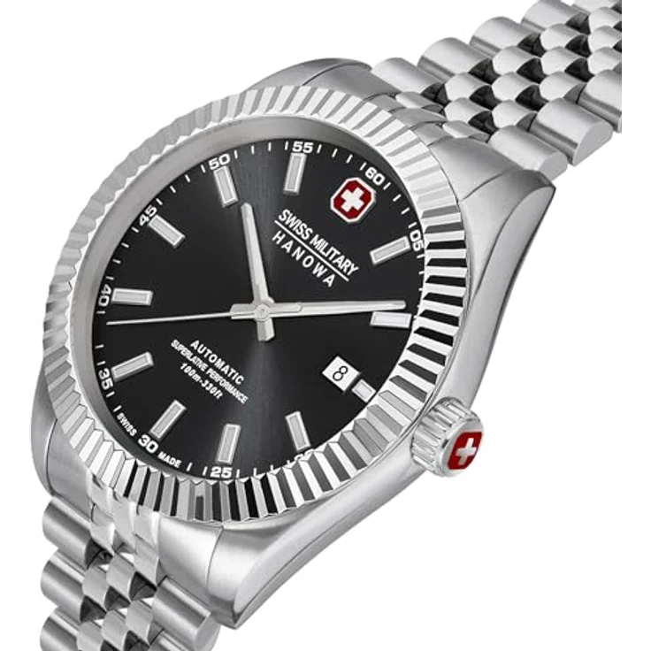 Swiss Military Hanowa Herren Analog Schweizer Automatikwerk Uhr mit Edelstahl Armband SMWGL0002101, Schwarz/Silber, Saphirglas, 10 bar wasserdicht – Bild 4