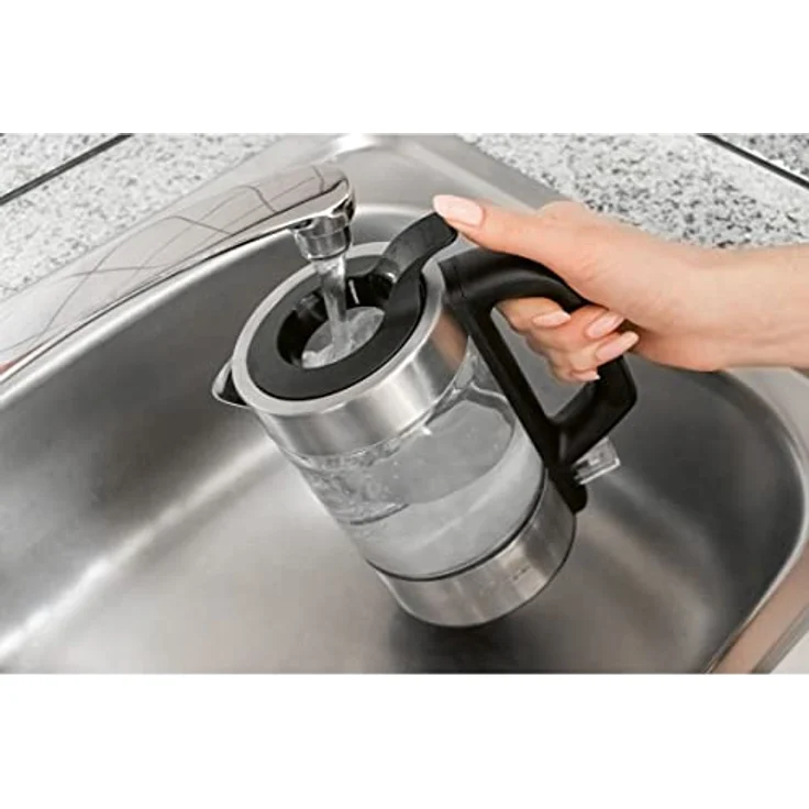 ProfiCook PC-WKS 1229 Glas-Wasserkocher, 1 Liter, Wasserstandsanzeige, LED-Beleuchtung, Kontrollleuchte, silber, schwarz – Bild 2