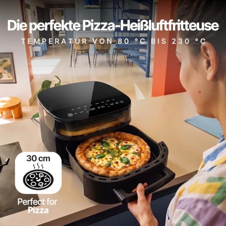Seeger SpaceFry XXL Heißluftfritteuse, 6L, Airfryer mit Sichtfenster, 11 Garprogramme, 80-230 °C, PFAS-frei, Pizzaofen – Bild 5