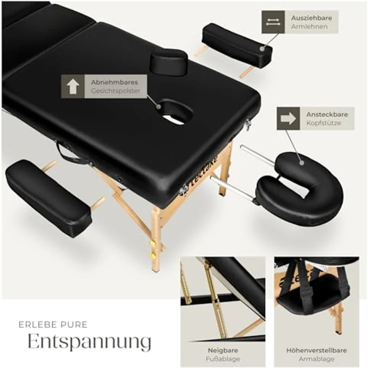 Tectake 3 Zonen Massageliege mit 10 cm Polsterung und Holzgestell – Bild 3