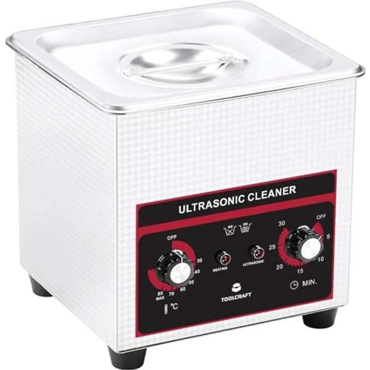 TOOLCRAFT Ultraschallreiniger TOOLCRAFT USC-130 Ultraschallreiniger Schmuck, Bürobedarf, Werkstatt 1 - Robuste Wanne aus rostfreiem Stahl, 1,3 l Fassungsvermögen, analoge Temperatur- und Zeitkontrolle – Bild 2