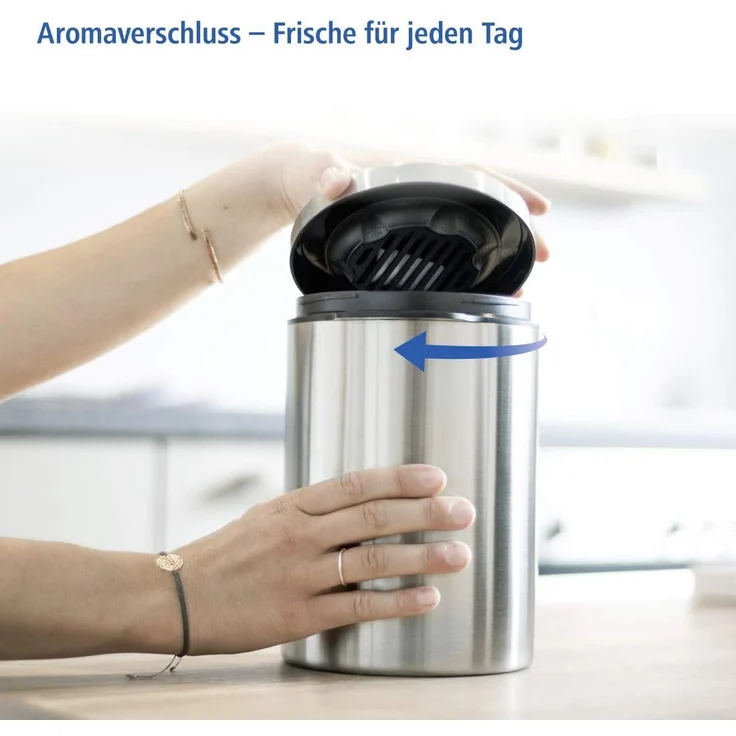 Xavax Kaffeedose luftdicht für 1kg Kaffeebohnen (Behälter für Kaffee, Tee, Kakao, Nudeln, Edelstahl Dose zur Aufbewahrung mit Aromaverschluss, Vorratsdose für 1000g Kaffee) silber – Bild 2