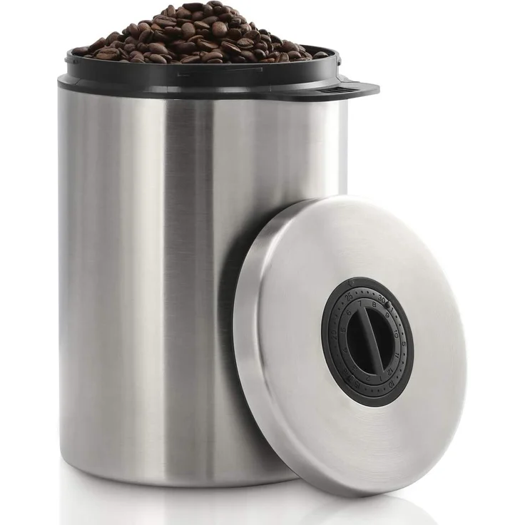 Xavax Kaffeedose luftdicht für 1kg Kaffeebohnen (Behälter für Kaffee, Tee, Kakao, Nudeln, Edelstahl Dose zur Aufbewahrung mit Aromaverschluss, Vorratsdose für 1000g Kaffee) silber – Bild 1