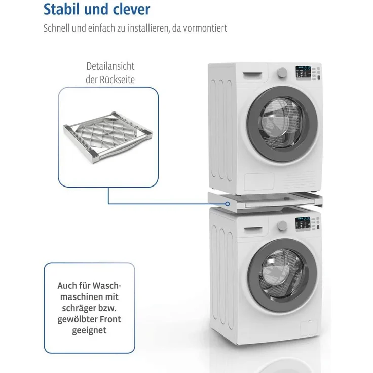Xavax Zwischenbaurahmen mit Ausziehplatte (Verbindungsrahmen für Waschmaschine und Trockner, Zwischenbausatz mit Auszug als Ablage für Wäschekorb, inkl. Zurrgurt) weiß – Bild 7