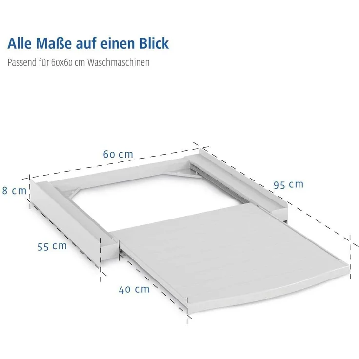 Xavax Zwischenbaurahmen mit Ausziehplatte (Verbindungsrahmen für Waschmaschine und Trockner, Zwischenbausatz mit Auszug als Ablage für Wäschekorb, inkl. Zurrgurt) weiß – Bild 4