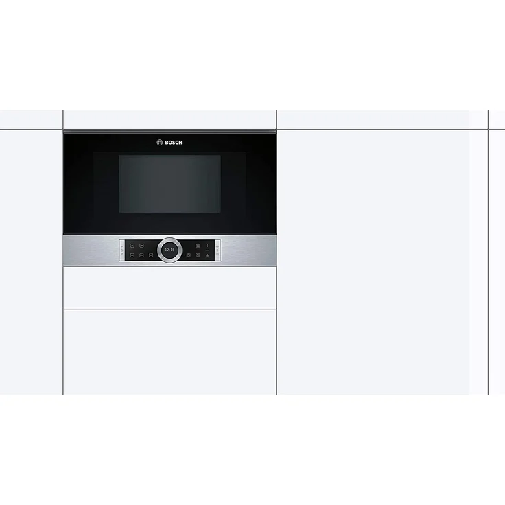 Bosch BFL634GS1 Serie 8 Mikrowelle, Einbaugerät, 900 Watt, 21 Liter Garraum, Türanschlag Links, 7 voreingestellte Automatikprogramme, automatische Leistungsstufe nach Gewicht, Edelstahl – Bild 3