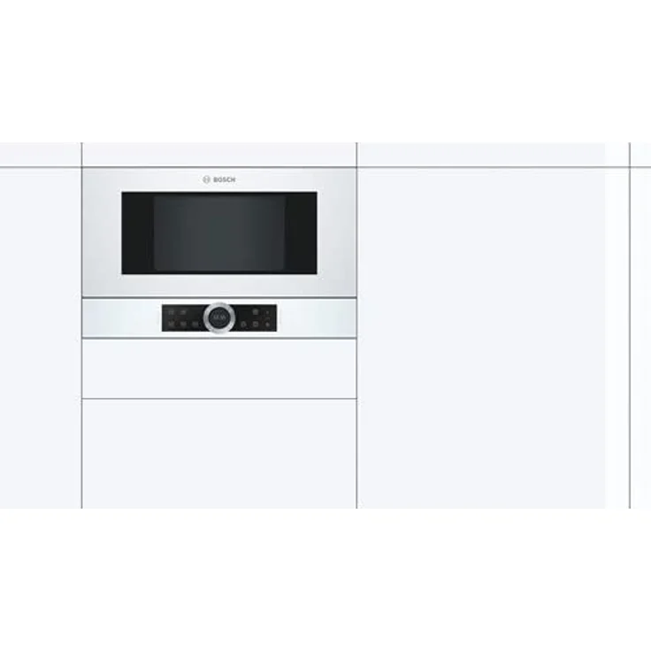 Bosch BFL634GW1 Serie 8 Mikrowelle, Einbaugerät, 900 Watt, 21 Liter Garraum, Türanschlag Links, 7 voreingestellte Automatikprogramme, automatische Leistungsstufe nach Gewicht, weiß – Bild 2