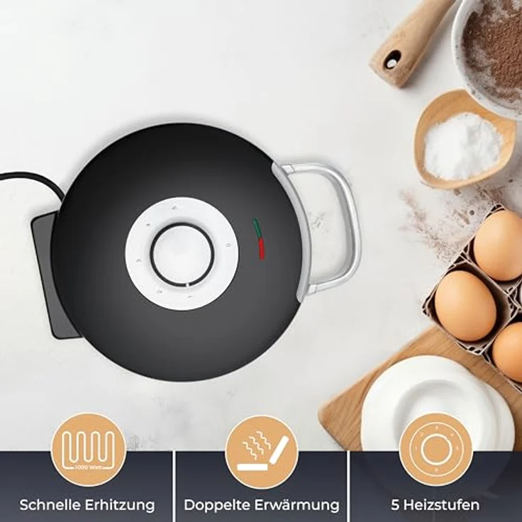KLAMER Waffeleisen Herzwaffel, Waffeln in Herzform, 5 Stufen, hochwertige Antihaftbeschichtung, leichte Reinigung, 1.000W, schwarz – Bild 2