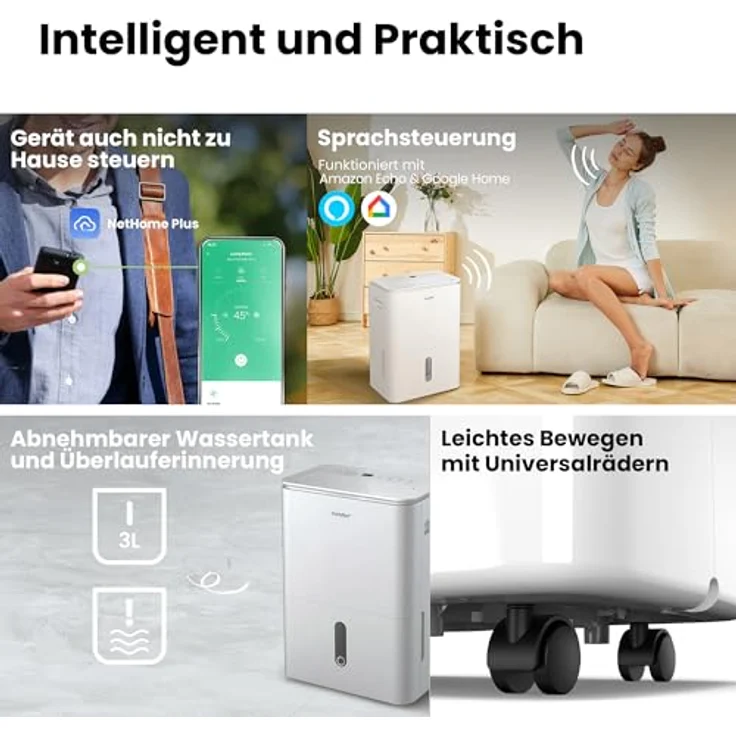 Comfee Easy Dry Luftentfeuchter, 20L/Tag, 4 Modi, 3L Tank, Wäschetrockner mit Swing-Funktion, für Räume bis 40㎡, Weiß – Bild 4
