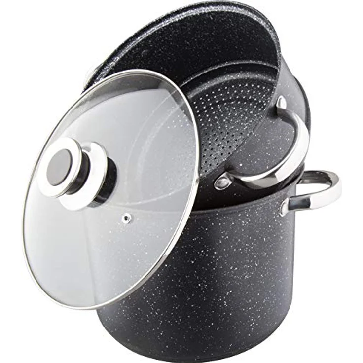 Kamberg – 0008122 – Couscoustopf/Dampfgarer/Kochtopf  (3‑in‑1) – Durchmesser 24 cm – 8 Liter – Hochwertiger Edelstahl – Für alle Herdarten, auch Induktion – Beschichtung in Steinoptik – PFOA‑frei – Bild 1