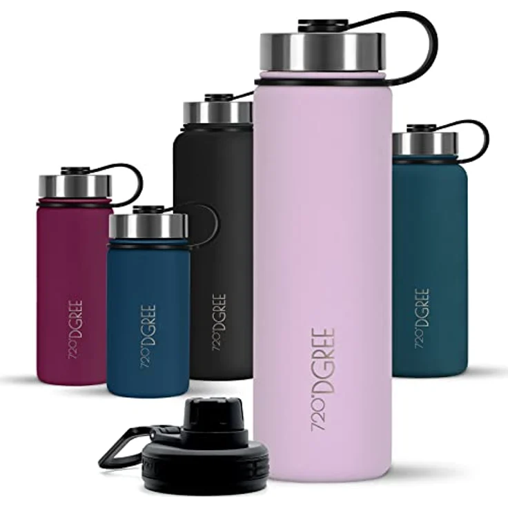 720°DGREE Edelstahl Trinkflasche 710ml “noLimit”, Auslaufsicher, BPA-Frei, Kohlensäure geeignet, Thermosflasche mit Schraubverschluss und Gratis Sportdeckel für Kinder und Fitness – Bild 1