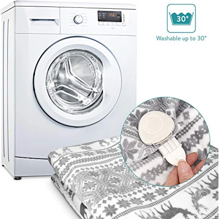 Navaris Heizdecke, XXL Elektrische Wärme Decke 180x130cm 3 Wärmestufen Abschaltautomatik waschmaschinengeeignet Kuschelige Bett Wärmedecke grau – Bild 4
