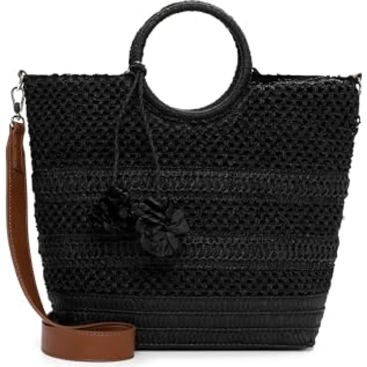 Tamaris Shopper TAS Kassandra, elegante Tasche in Bast-Optik mit verstellbarem Umhängeriemen und Reißverschlussfach