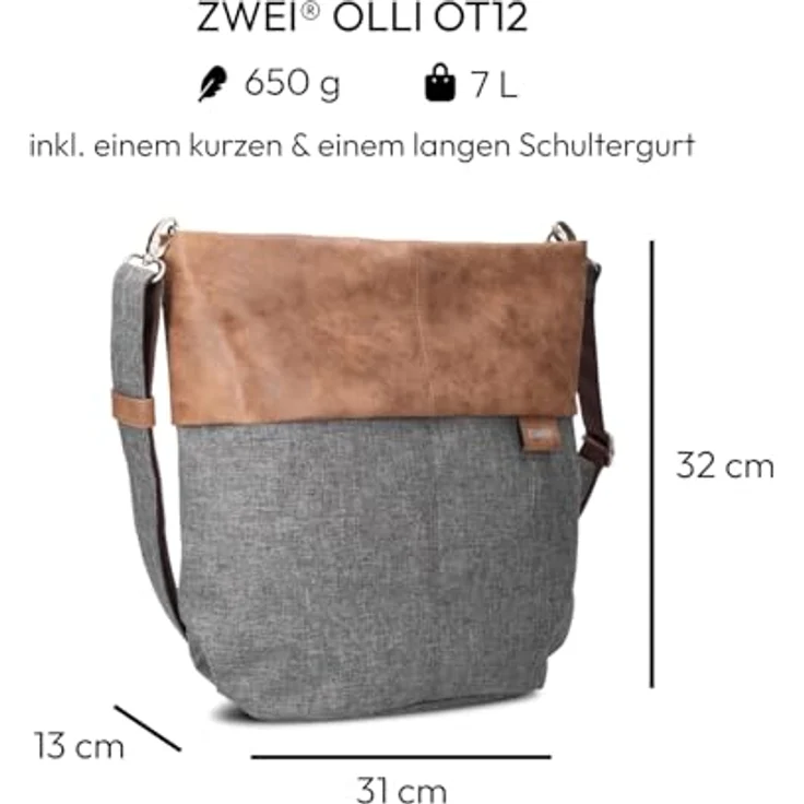Zwei Olli Umhängetasche 31 cm, handliche Handtasche für Herren und Damen – Bild 2