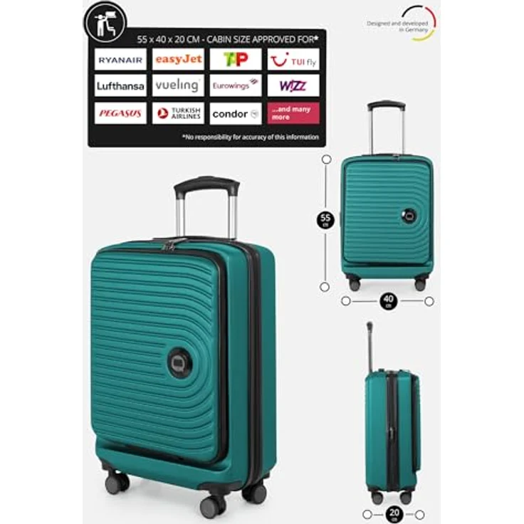 Hauptstadtkoffer Mitte - Handgepäck Toploader 55x40x20, TSA, 4 Rollen, Hartschalenkoffer, türkise Farbe, erweiterbar von 37 auf 47 Liter – Bild 2