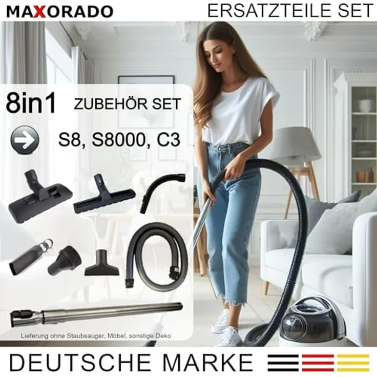 Maxorado Staubsaugerdüsen-Set für Miele C2 C3 S8340 S8430 S8520 S8710 S8 - kombinierbare Düse, inkl. Rohr, Griff und Schlauch in Top Qualität, Zubehör für 7863555, Farbe: schwarz – Bild 3