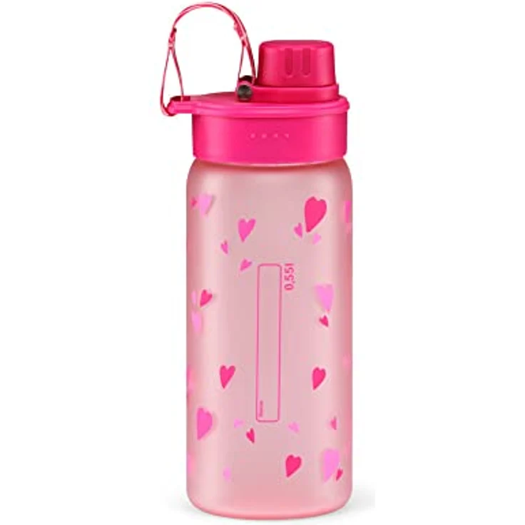 Trinkflasche BPA-frei 550 ml, auslaufsicher und Kohlensäure geeignet, Spülmaschinengeeignet, doppelwandig isoliert Herzen - Rosa – Bild 4