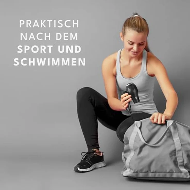 LEBENLANG Reisefön klappbar klein - Duale Spannung & Inkl. Reisetasche mit Stylingdüse I Reise Föhn leise stark - Schwarz Silber – Bild 5