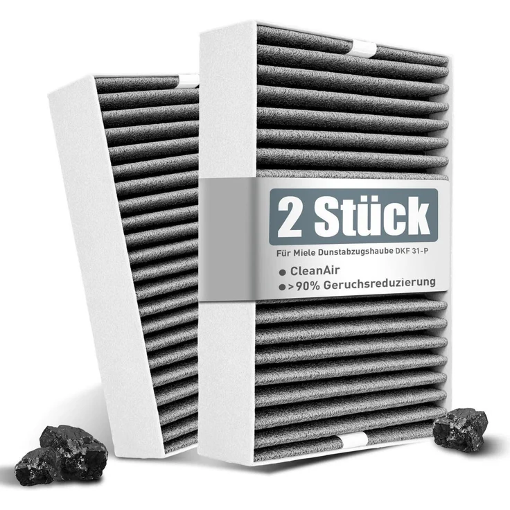YELID Aktivkohlefilter 2er Set für Dunstabzugshauben, kompatibel mit Miele DKF 31-P, hoher Geruchsabsorptionsleistung, Maße: 21.3 x 13.8 x 4.5 cm