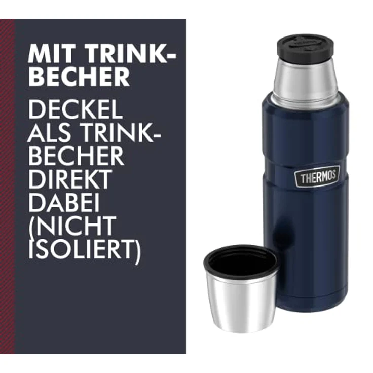 Thermos Stainless Beverage Bottle 0,47l, Midnight Blue, Thermosflasche Edelstahl 470ml, Isolierflasche mit Trinkbecher, 12 h heiß / 24 h kalt, spülmaschinenfest, absolut dicht, BPA-frei – Bild 4