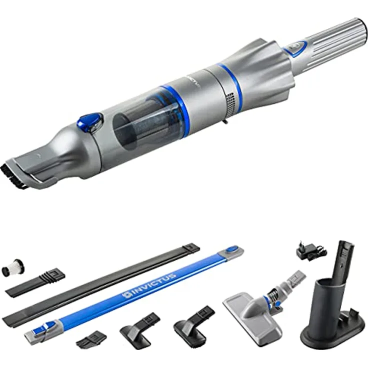 Genius A82123, Invictus One 2.0 Handstaubsauger + Bodenstaubsauger 15-TLG blau-Handsauger beutellos & kabellos mit 13000PA | 2X HEPA Filter, Lithium Ionen Akku, Zusatz Bürsten-Set, 90 W