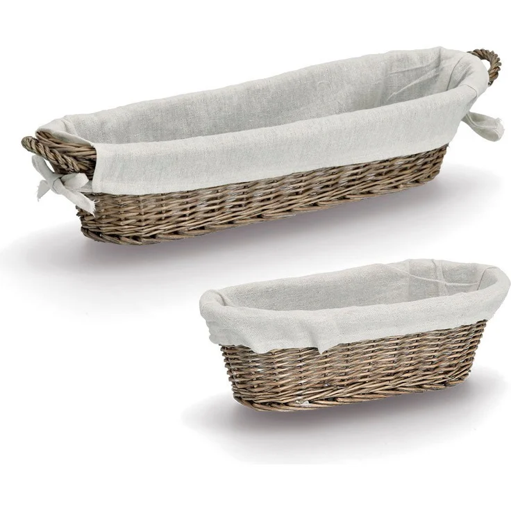 Zeller Present Brotkorb Baguette Set, 2-tlg., Baumwolle und Polyester im Landhausstil mit geflochtener Weide