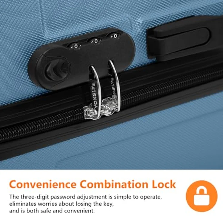 YONSLY Gepäck Suitcase, Hartschalenreisekoffer mit 360° Lenkrollen, Zahlenschloss, mehrstufigem Teleskopgriff, 55 cm, Grau Blau – Bild 4