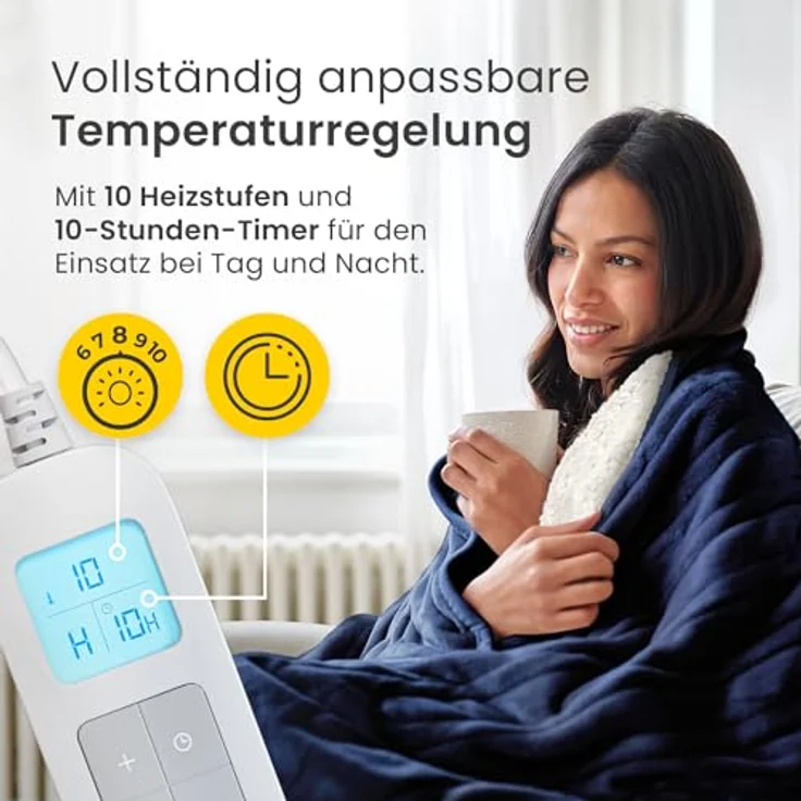 Cosi Home Heizdecke 200 x 150 cm - Elektrische Wärmedecke mit Abschaltautomatik, Überhitzungsschutz, Waschbar, Kuscheliges Sherpa & Fleece, 10 Heizstufen mit digitaler Fernbedienung - Navy – Bild 5