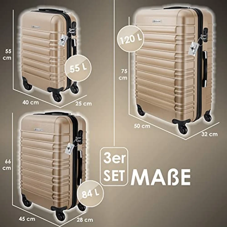 KESSER® 3tlg. Hartschalenkofferset Hartschalenkoffer Reisekoffer Set Reisekofferset Trolley Koffer Inkl. Kofferwaage + Gepäckanhänger Rollkoffer Schloss 4 Rollen ABS-Hartschale Teleskopgriff M-L-XL – Bild 2