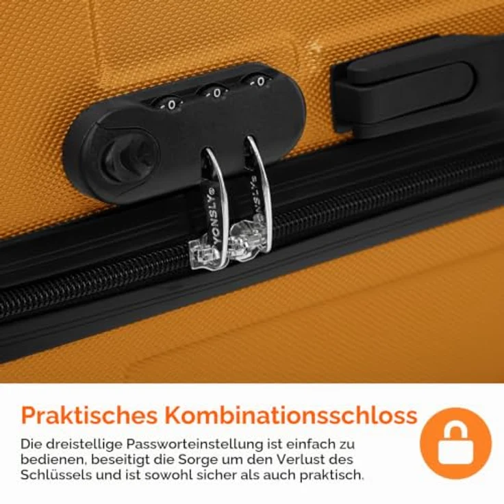 YONSLY Gepäck Suitcase Reisekoffer, Hartschalenreisekoffer mit 360° Lenkrollen, Zahlenschloss, Mehrstufiger Teleskopgriff (XL, Orange) – Bild 4
