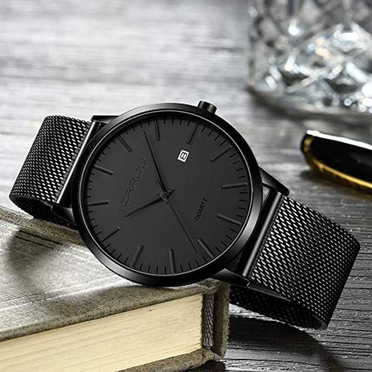 CRRJU Ultra Dünne Herren Uhr, Wasserdichte Armbanduhr mit Schwarz Edelstahlband, Analog Quarz, Business Modell – Bild 5