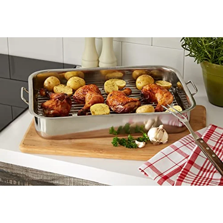 Kitchen Craft Bräter mit Rost aus Edelstahl, 37 x 28x 6.5cm – Bild 10