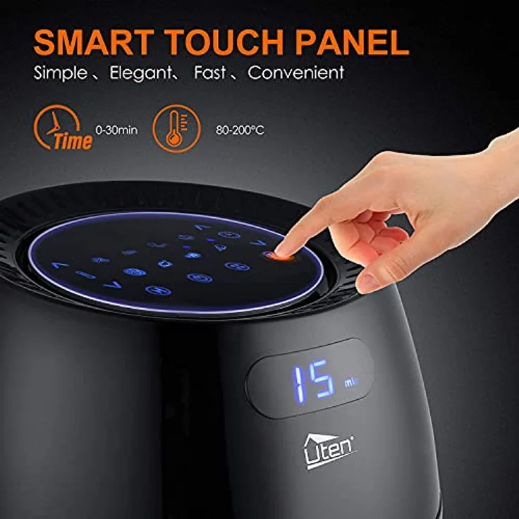 Heißluftfritteuse, Uten 6.5L Airfryer XXL Heissluftfriteuse mit digital LED-Touchscreen, 8 Programmens, Vorheizen&Warmhalten, Abnehmbarem Antihaft-Bratkorb, 1800W – Bild 2