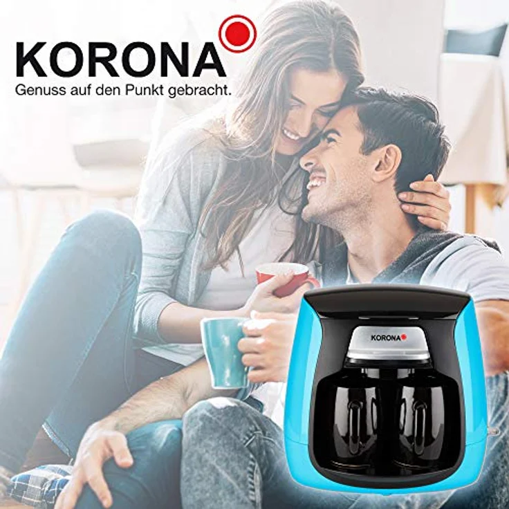 Korona 12207 Kompakt-Kaffeemaschine - Blau - Schwarz, inkl. 2 Keramik-Tassen - Permanent-Filter - 2 Tassen Kaffeeautomat - Mini-Kaffeeautomat – Bild 5