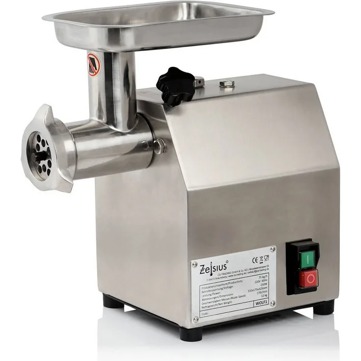 Zelsius Fleischwolf Profi Edelstahl elektrisch, 250W - 75kg/h, Wurstfüller - Edelstahl