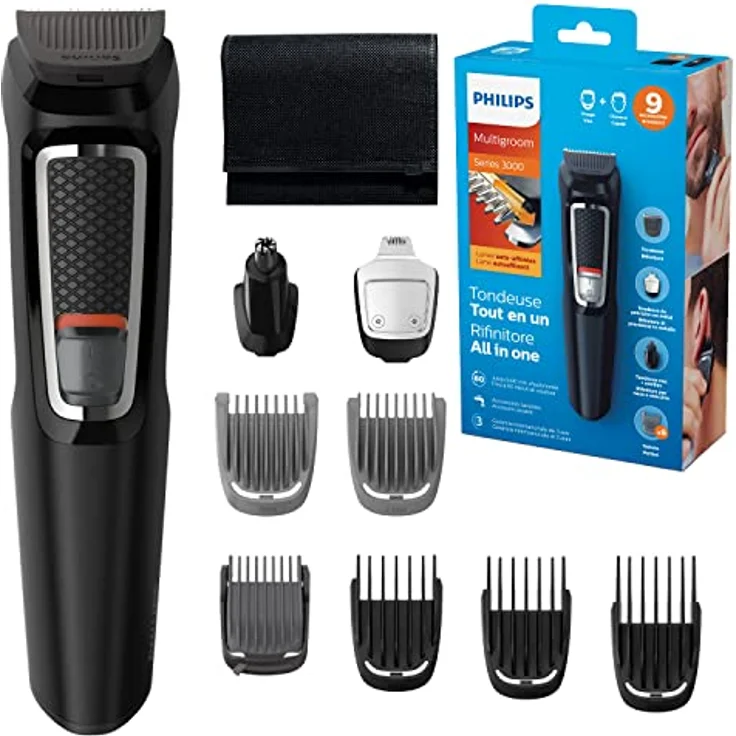 Philips MG3740/15 Multigroom Serien 3000 Rasierer multi-styles, 9 Zubehör Präzisions, kabellose Verwendung, inkl. Nasenhaartrimmer – Bild 1