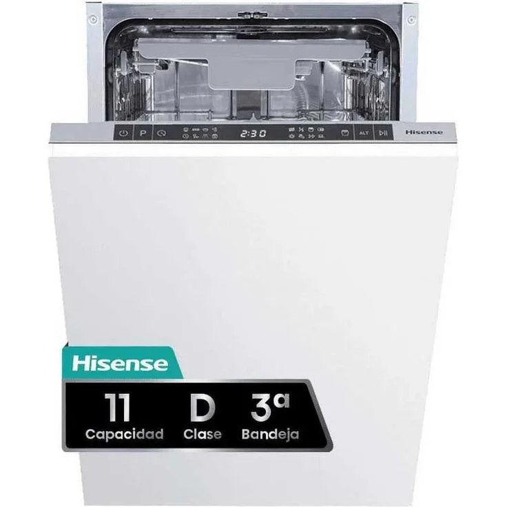 Hisense HV543D10, Voll integrierter Geschirrspüler, 45 cm, schwarz, 11 Maßgedecke, integriertes Display, Halbbeladungsoption, automatische Türöffnung