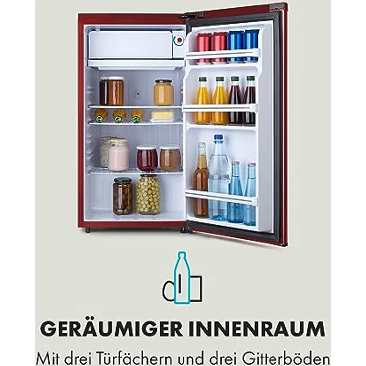 Klarstein Yummy - Kühlschrank mit Gefrierfach, 90L, 8L Gefrierfach, leise 41dB, rot – Bild 5
