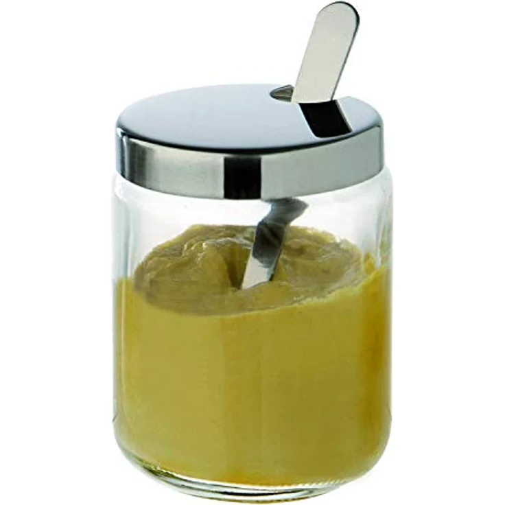 APS Senftöpfchen, 2er Set, Senfgläser, Transparentes Senfglas inkl. Löffel und Edelstahl-Deckel, 4,8 x 4,8 cm, 6,3 cm Höhe – Bild 2