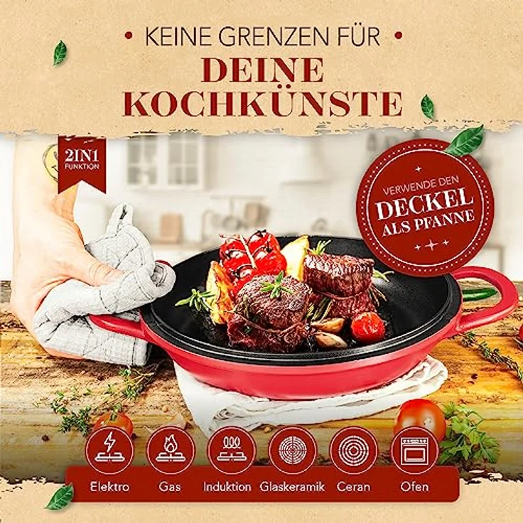 KRUSTENZAUBER 24cm Aluguss Bräter mit Deckel backofengeeignet [inkl. Glasdeckel] - 4L Aluminium Schmortopf & Bratpfanne - Idealer Bräter Induktion, Schmorpfanne, Bratentopf, Gussbräter, Kasserolle - Modernes Kocherlebnis in Schwarz – Bild 5