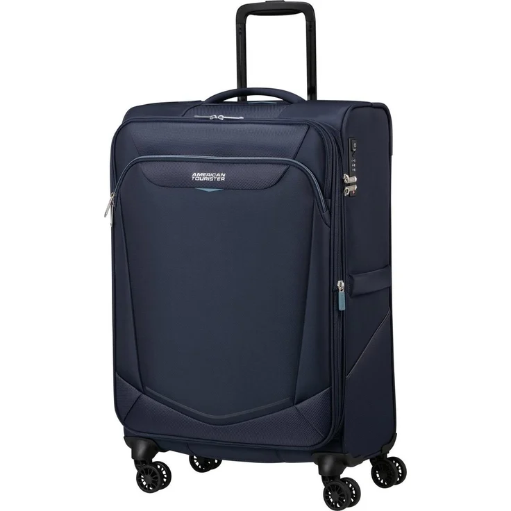 American Crew American Tourister Summerride Koffer, 69 cm, erweiterbar, Marineblau, mit TSA-Schloss und leichter Konstruktion