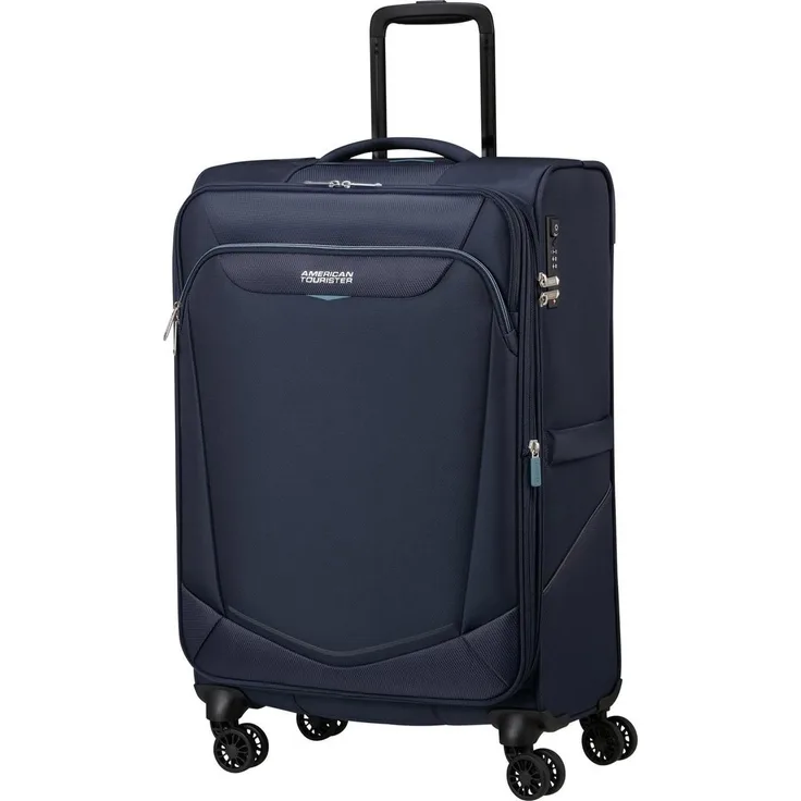 American Crew American Tourister Summerride Koffer, 69 cm, erweiterbar, Marineblau, mit TSA-Schloss und leichter Konstruktion